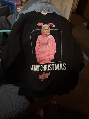Black 'A Christmas Story' Pink Rabbit Suit Graphic Sweatshirt - Merry Christmas